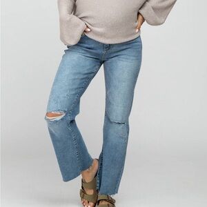 Women's Blue Distressed Maternity Jeans